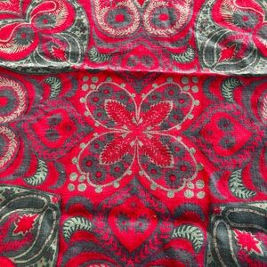 MCM vintage Holiday Red and Green paisley Patterned cotton tablecloth
